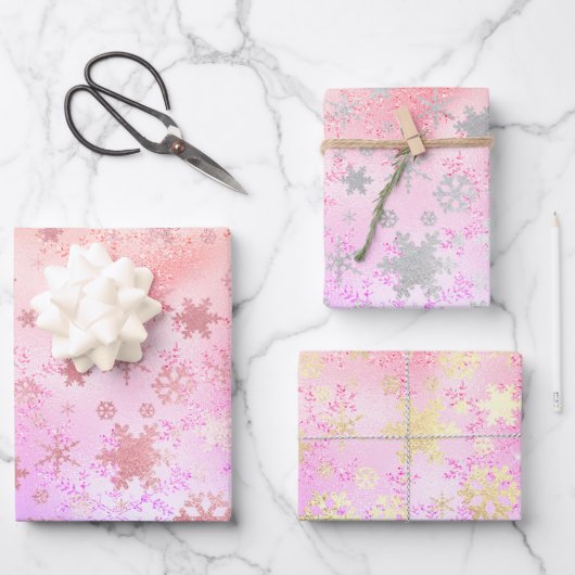 ホログラフィエレガントックのクリスマススノーフレークパターン ラッピングペーパーシート (正面)