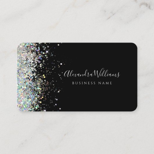 ホログラフィエレガントックグリッターエステティシャンブラック 名刺 (正面)