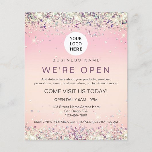 ホログラフィエレガントックグリッターカスタムロゴピンクフライヤー チラシ (正面)