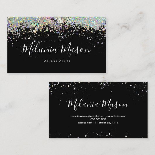 ホログラフィエレガントックグリッターネイルアーティストブラック 名刺 (正面/裏面)