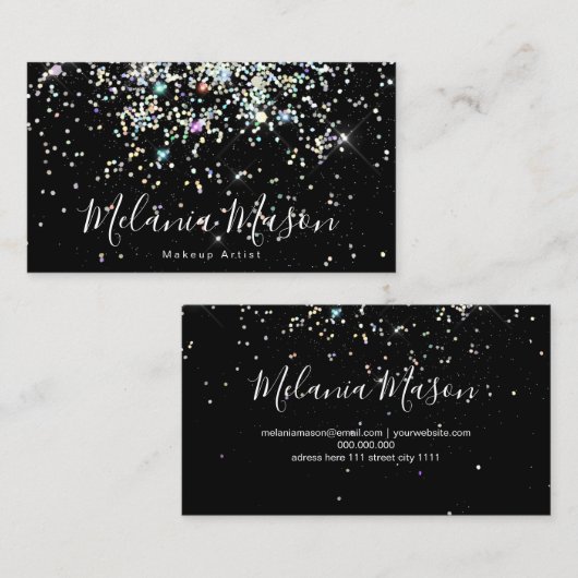 ホログラフィエレガントックグリッターネイルアーティストブラック 名刺 (正面/裏面)