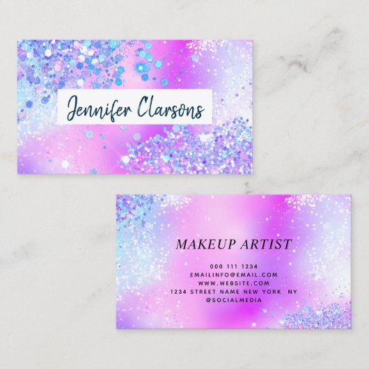 ホログラフィエレガントックグリッターパープル美しいサロン 名刺 (正面/裏面)