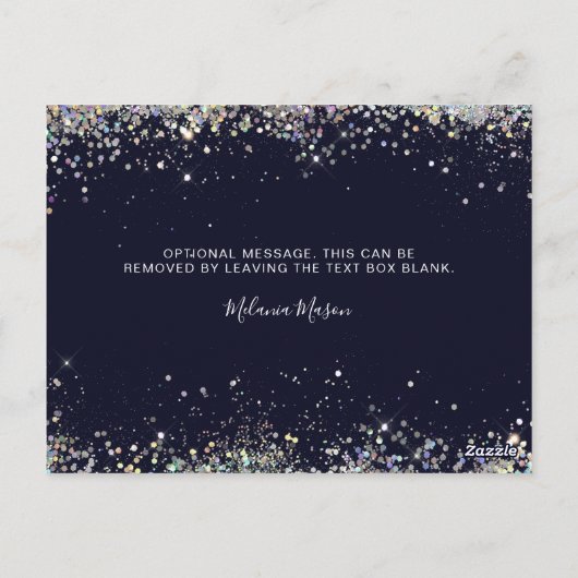 ホログラフィエレガントックグリッターブルーサンキューカード ポストカード (裏面)