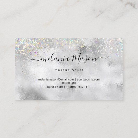 ホログラフィエレガントックグリッターメイクアップアーティストシルバー 名刺 (裏面)