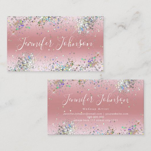 ホログラフィエレガントックグリッターメイクアップアーティストピンク 名刺 (正面/裏面)