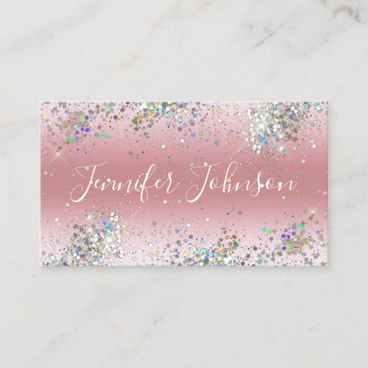 ホログラフィエレガントックグリッターメイクアップアーティストピンク 名刺 (正面)
