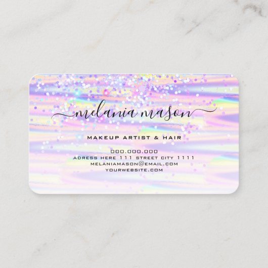 ホログラフィエレガントックグリッターメイクアップアーティストピンク 名刺 (裏面)