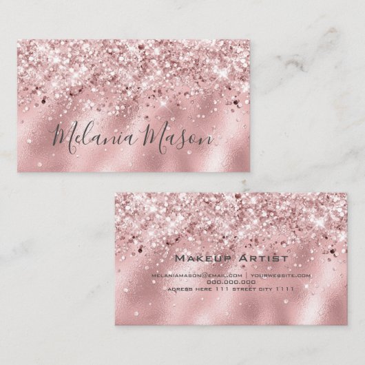 ホログラフィエレガントックグリッターメイクアップアーティストピンク 名刺 (正面/裏面)