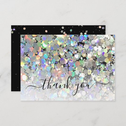 ホログラフィエレガントックグリッターメイクアップアーティストブラック サンキューカード (正面/裏面)