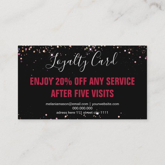 ホログラフィエレガントックグリッターメイクアップアーティストブラック ロイヤリティカード (裏面)