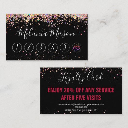 ホログラフィエレガントックグリッターメイクアップアーティストブラック ロイヤリティカード (正面/裏面)