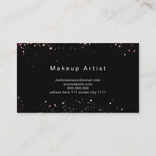 ホログラフィエレガントックグリッターメイクアップアーティストブラック ロイヤリティカード (裏面)