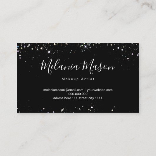 ホログラフィエレガントックグリッターメイクアップアーティストブラック 名刺 (裏面)