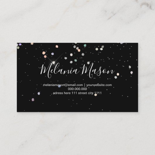 ホログラフィエレガントックグリッターメイクアップアーティストブラック 名刺 (裏面)