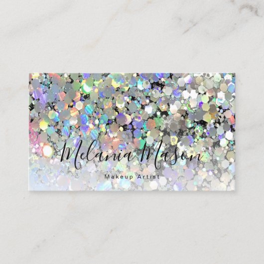 ホログラフィエレガントックグリッターメイクアップアーティストブラック 名刺 (正面)