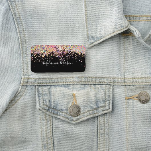 ホログラフィエレガントックグリッターメイクアップアーティストブラック 名札 (インサイチュ)