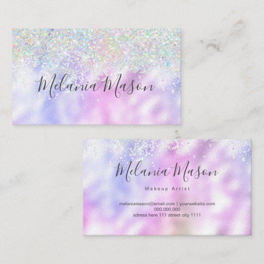 ホログラフィエレガントックグリッターメイクアップアーティストメタリック 名刺 (正面/裏面)