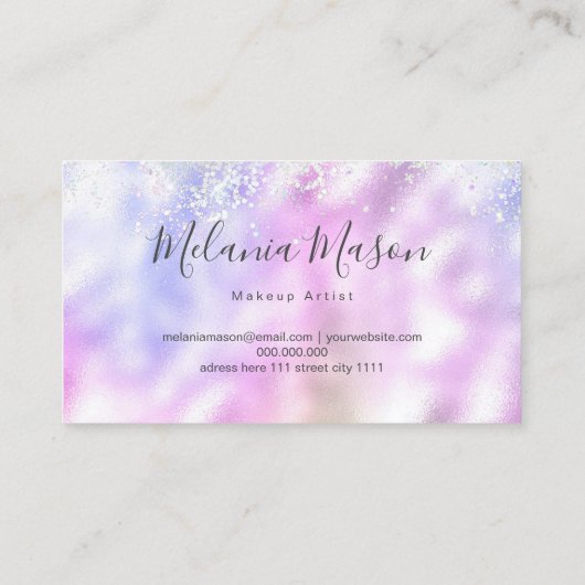 ホログラフィエレガントックグリッターメイクアップアーティストメタリック 名刺 (裏面)