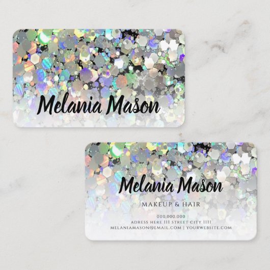 ホログラフィエレガントックグリッターメイクアップアーティストユニーク 名刺 (正面/裏面)