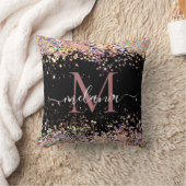 ホログラフィエレガントックグリッターモノグラム名ブラック クッション (ブランケット)
