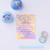 ホログラフィエレガントックグリッター我々はオープンサロンシック チラシ (シングル)