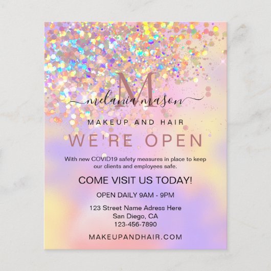 ホログラフィエレガントックグリッター我々はオープンサロンシック チラシ (正面)