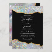 ホログラフィエレガントックグリッター輝くアゲートブラック 招待状 (正面/裏面)