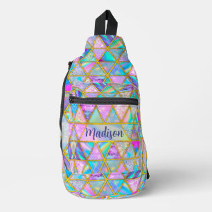 ホログラフィエレガントックトレンディーフェイク金ゴールド幾何学的 スリングバッグ