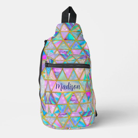 ホログラフィエレガントックトレンディーフェイク金ゴールド幾何学的 スリングバッグ (正面)