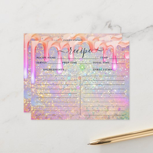 ホログラフィエレガントックドリップ金ゴールドグリッターレシピカード (正面/裏面インサイチュ)