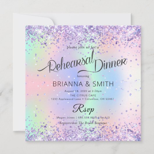 ホログラフィエレガントックリハーサルディナー招待状 招待状 (正面)