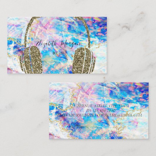 ホログラフィエレガントック光グリッターヘッドホンDJ 名刺 (正面/裏面)