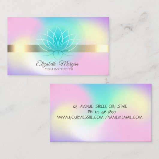 ホログラフィエレガントック金ゴールド、ロータスヨガインストラクター 名刺 (正面/裏面)