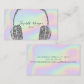 ホログラフィエレガントック銀グリッターヘッドホンDJ 名刺 (正面/裏面)