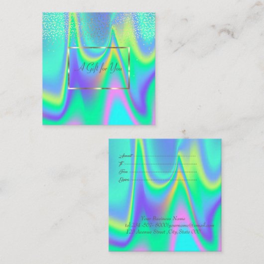 ホログラフィエレガントモダンック金ゴールドフレーム、紙吹雪 割引カード (正面/裏面)