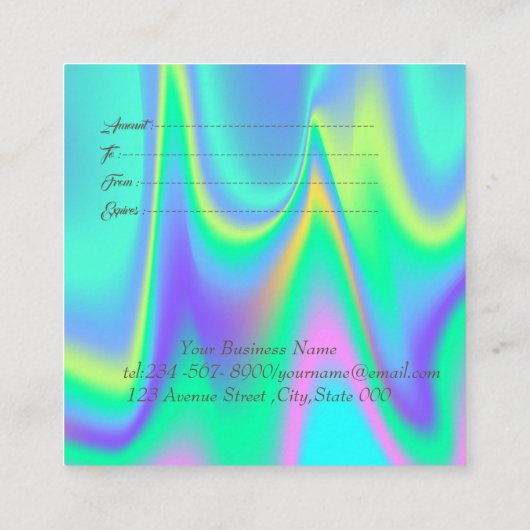 ホログラフィエレガントモダンック金ゴールドフレーム、紙吹雪 割引カード (裏面)