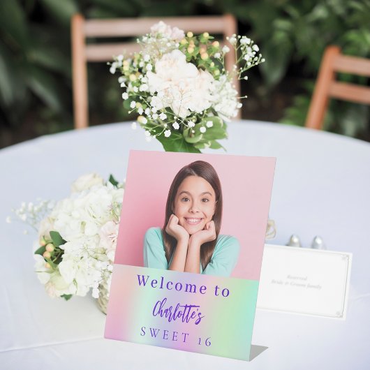 ホログラフィカスタムック写真Sweet 16パーティーへようこそ 台座サイン