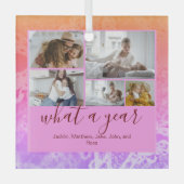 ホログラフィカスタムー5枚タイポグラフィ新年 ガラスオーナメント (正面)