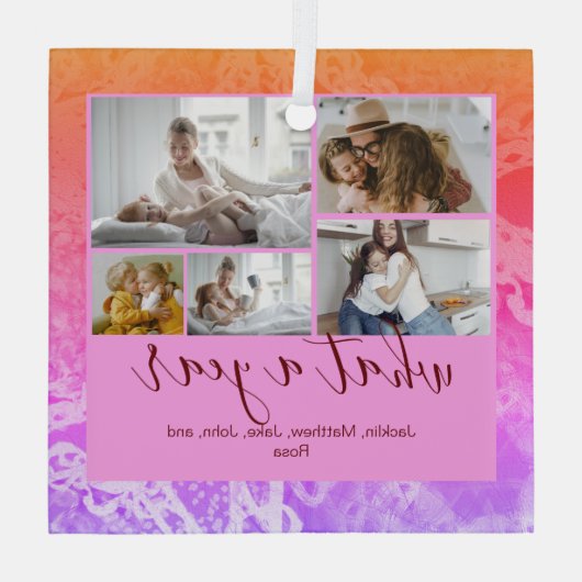 ホログラフィカスタムー5枚タイポグラフィ新年 ガラスオーナメント (裏面)