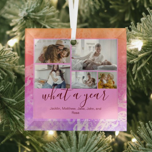 ホログラフィカスタムー5枚タイポグラフィ新年 ガラスオーナメント (インサイチュ)