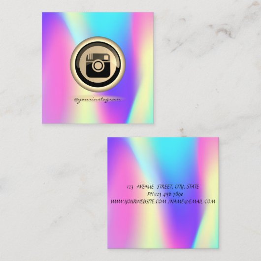 ホログラフィカッコいいックInstagramソーシャルメディア スクエア名刺 (正面/裏面)