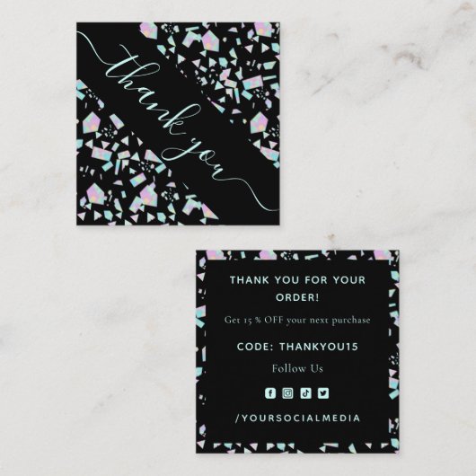 ホログラフィカラフルックモザイク割引&ありがとう スクエア名刺 (正面/裏面)