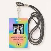 ホログラフィカラフルック従業員フォトロゴバーコード バッジ (正面ランヤード)