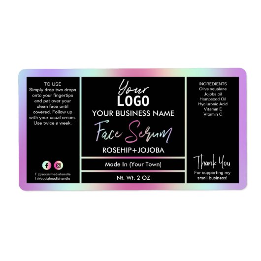 ホログラフィカラフルック顔血清ラベル ラベル (正面)