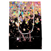 ホログラフィガーリーックグリッター&スパークルモノグラムブラック ミディアムペーパーバッグ (裏面)