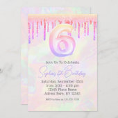 ホログラフィガーリーックピンクグリッタードリップ6誕生日 招待状 (正面/裏面)