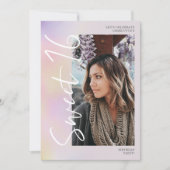 ホログラフィグラデーションックスクリプトティール(緑がかった色)4 photo Sweet 16 招待状 (正面)