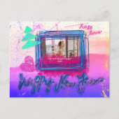 ホログラフィグローグリッターフレーム写真新年 ポストカード (正面)