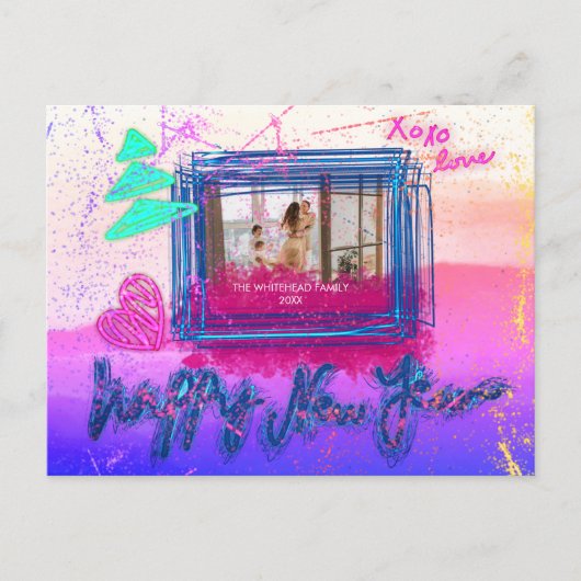 ホログラフィグローグリッターフレーム写真新年 ポストカード (正面)