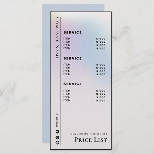 ホログラフィスタイリッシュック美しいサービス価格表 メニュー (正面/裏面)